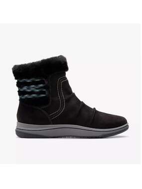 Clarks Cloudsteppers Breeze Cozy Winter Ankle Boots Faux Fur Black NEW - 9.5M